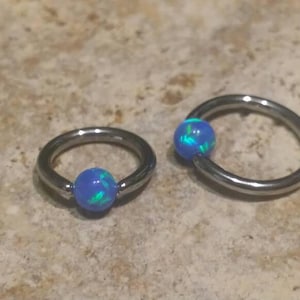 Blue Opal 16g Captive Bead Ring, CBR, 6mm, 8mm, Tragus, Daith, Rook, Ear, Cartilage, Nose, Eyebrow, Piercings
