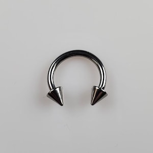 SEPTUM Ring 14g, Septum Circular Barbell, 14g Septum Ring, Horseshoe, 10mm 3/8&quot; Diameter, 4mm Cones, Spikes, Hand Made, Made In USA