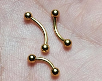 Gold Eyebrow Ring, Eyebrow Jewelry, Eyebrow Piercing, Eyebrow Barbell, 16g, 6mm, 8mm, 10mm, 3mm Balls, Titanium PVD