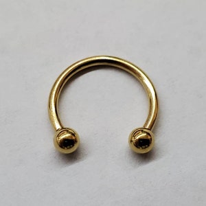 18g 16g 14g, 10mm 3/8", Circular Barbell, Yellow Gold ,Septum Ring, Body Jewelry, 16g Gauge Septum Ring