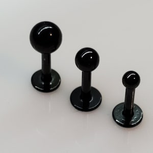 18g Tragus Ring, 16g Tragus Ring, Black, 2mm 3mm 4mm Balls, 8mm Long. Small Flat Back, Fits Triple Helix, Tragus, Labret, Ear, Cartilage