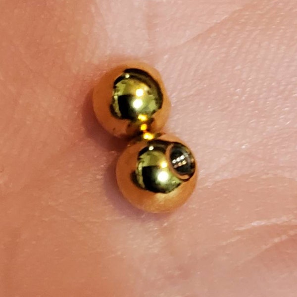 Gold Body Jewelry Replacement Balls, Externally Threaded, Parts, Septum, Ear, Nose, 18g, 16, 14g, 2mm, 3mm, 4mm, Yellow Gold 2 balls