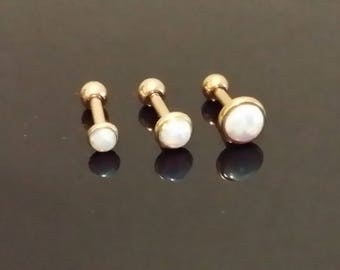 Rose Gold, White Opal, 20g 18g 16g, 6mm, Barbell, Triple Forward Helix, Tragus, Helix, Carilage, Ear, Triple helix, Barbell, Ring, Jewelry