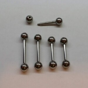 12g Straight Barbells Tongue Rings Nipple 6mm Balls Straight Barbells, Sold Single
