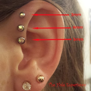 16g Forward Helix Earring, Tragus, Cartilage, Earring, AB Flat Stone, Aurora Borealis, 16g 6mm, Triple forward Helix, Cartilage Piercing