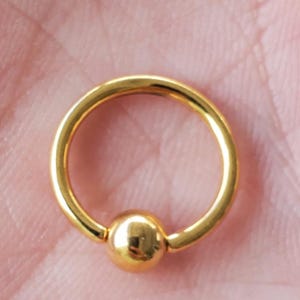 Gold Captive Beard Rings with Steel Ball CBR 18g 16g 14g Surgical Stainless Steel, Many Sizes Available