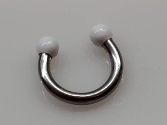 White, 18g 8mm 5/16", Circular Barbell, Septum Ring, Surgical Steel, 18 Gauge Septum Ring, Pearl