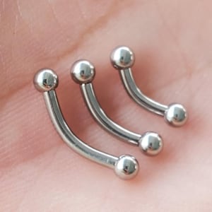 Eyebrow Ring Surgical Steel, Eyebrow Jewelry, Eyebrow Piercing, Eyebrow Barbell, 18g 16g 14g, 6mm, 8mm, 10mm, 3mm Balls. Sold Single