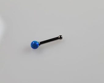20g, Nose Bone, Nose Ring, Tiny, Ball, Fire Blue Opal, 2mm ball, 316L Stainless Steel, Nose Jewelry, Nose Stud