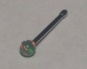 20g, Nose Bone, Nose Ring, Tiny, Ball, Green Opal, 2mm ball, 316L Stainless Steel, Nose Jewelry, Nose Stud
