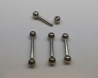 8g Straight Barbells Tongue Rings Nipple 6mm Balls Straight Barbells, Sold Single