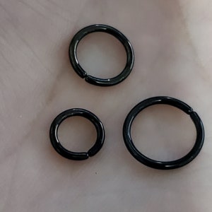 BLACK 16g Nose Ring, 16g Seamless, Nose Hoop, 6mm 8mm 10mm - Also Fits - Tragus, Cartilage Helix, Septum, Earring Small Tiny Catch less