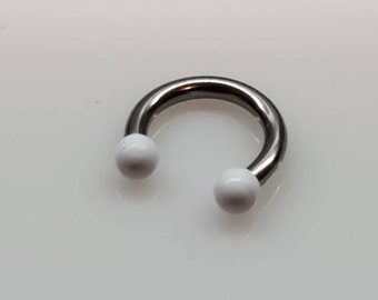 White Pearl, 16g 8mm 5/16", Circular Barbell, Septum Ring, Surgical Steel, 16 Gauge Septum Ring, Pearl