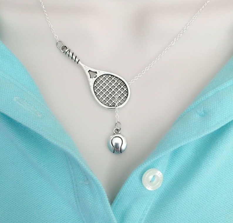 ON SALE Tennis Racket with Ball Lariat Necklace Tennis Jewelry Tennis Gifts image 2