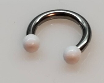 White Ball, Pearl look, 14g 8mm 5/16", Circular Barbell, Septum Ring, Surgical Steel, 14 Gauge Septum Ring, Pearl