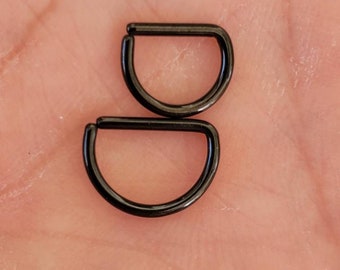 Black Septum Ring, 16g, 18g, 20g, "D" Shape, 316L Surgical Stainless Steel, 8mm, 10mm, 12mm, Septum Jewelry