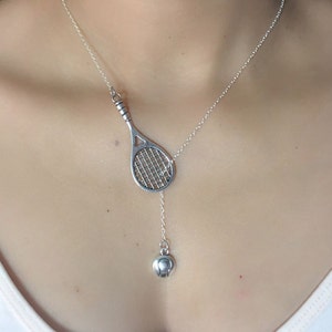 ON SALE Tennis Racket with Ball Lariat Necklace Tennis Jewelry Tennis Gifts image 1