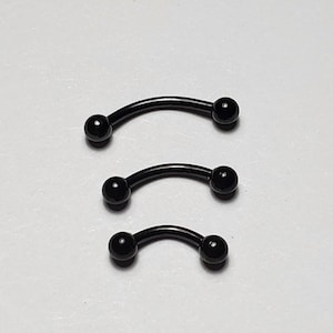Black Eyebrow Ring, Eyebrow Jewelry, Eyebrow Piercing, Eyebrow Barbell, 18g 16g 14g, 6mm, 8mm, 10mm, 3mm Balls. Titanium PVD