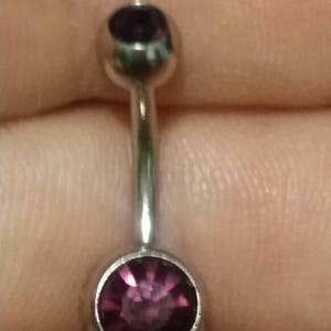 Belly Button Ring 14g 3/8&quot; 10mm w/Amethyst Gems, 316L Stainless Steel, Belly Ring, Navel Ring, Body Jewelry, Piercing