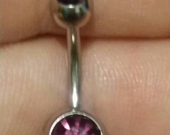 Belly Button Ring 14g 3/8" 10mm w/Amethyst Gems, 316L Stainless Steel, Belly Ring, Navel Ring, Body Jewelry, Piercing