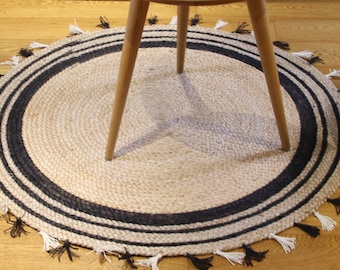 CUSTOM round brown and black woven jute rug with tassels straw floor mats rugs round bedroom area mat tatami mat yoga mat/sChristmas