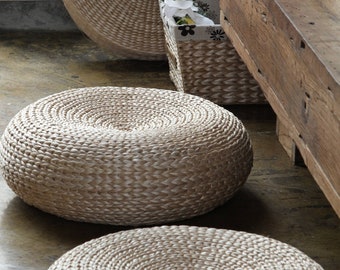 Runde rustikale Bodenkissen Zafu Zabuton Boden Pouf Stroh Pouf Ottoman MeditationSkissen/Hochzeitsgeschenk/Landhaus Deko Weihnachtsgeschenke