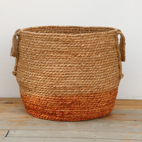 Chic rustic braided straw basket with handles straw plant holder straw storage Basket laundry basket   laundry basket/sChristmas
