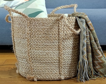 Large strong jute baskets with four jute handles round brown cotton rope laundry baskets with handles custom sizes available/sChristmas