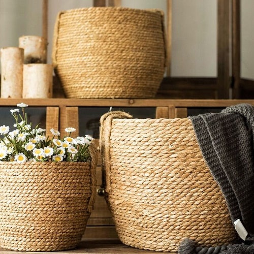 Rustic Straw Basket With Handles Laundry Basket Jute Ropes Etsy