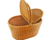 Large Rattan picnic basket with covers shopping bag kitchen storage food storage GrasShanghai Christmas gifts