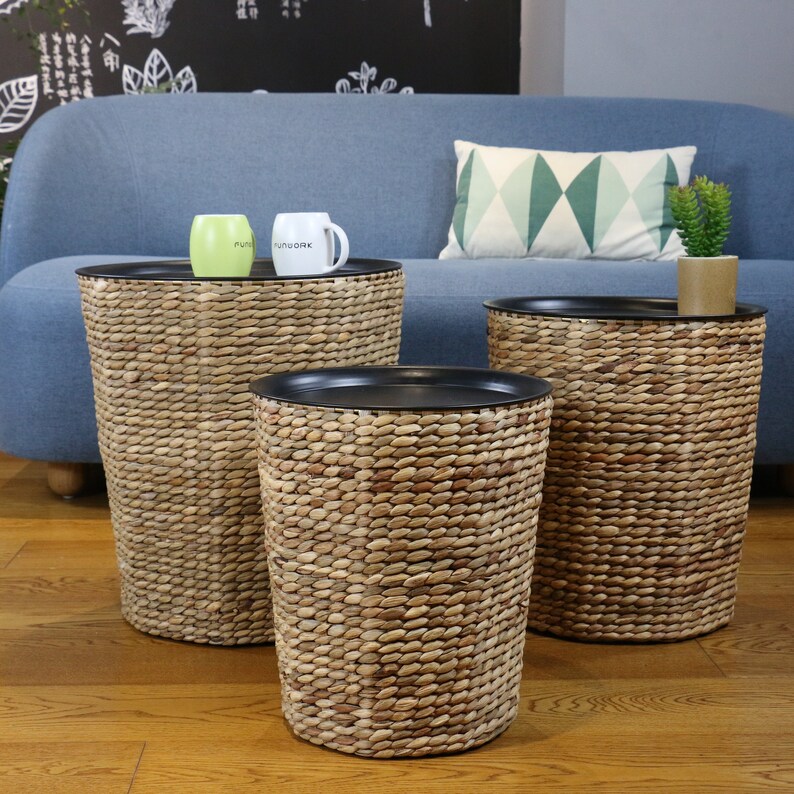 Decorating ideas—Chic Round storage side table round water hyacinth coffee image 1