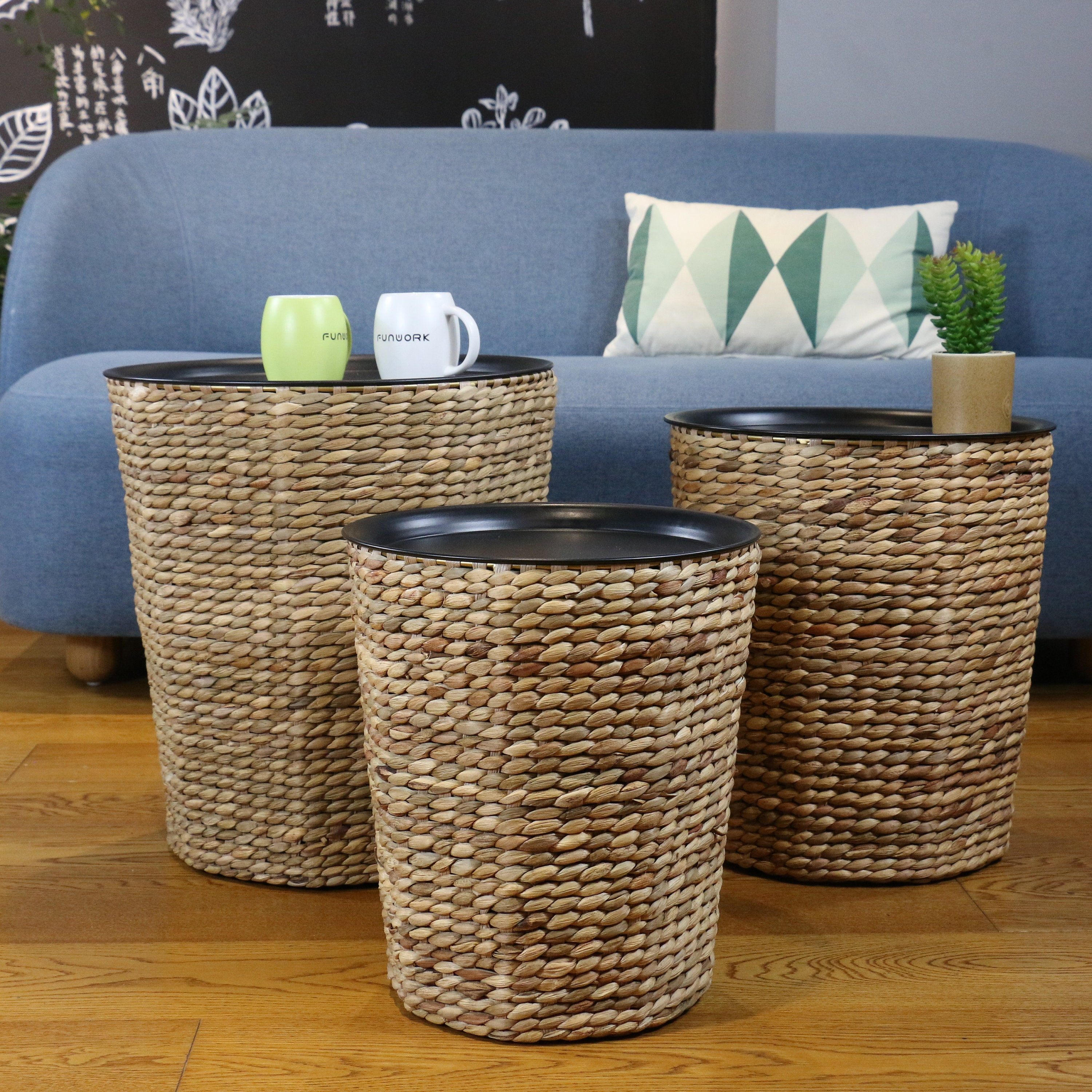 Basket Side Table  Amish Wicker 2-Tier Storage Basket End Table