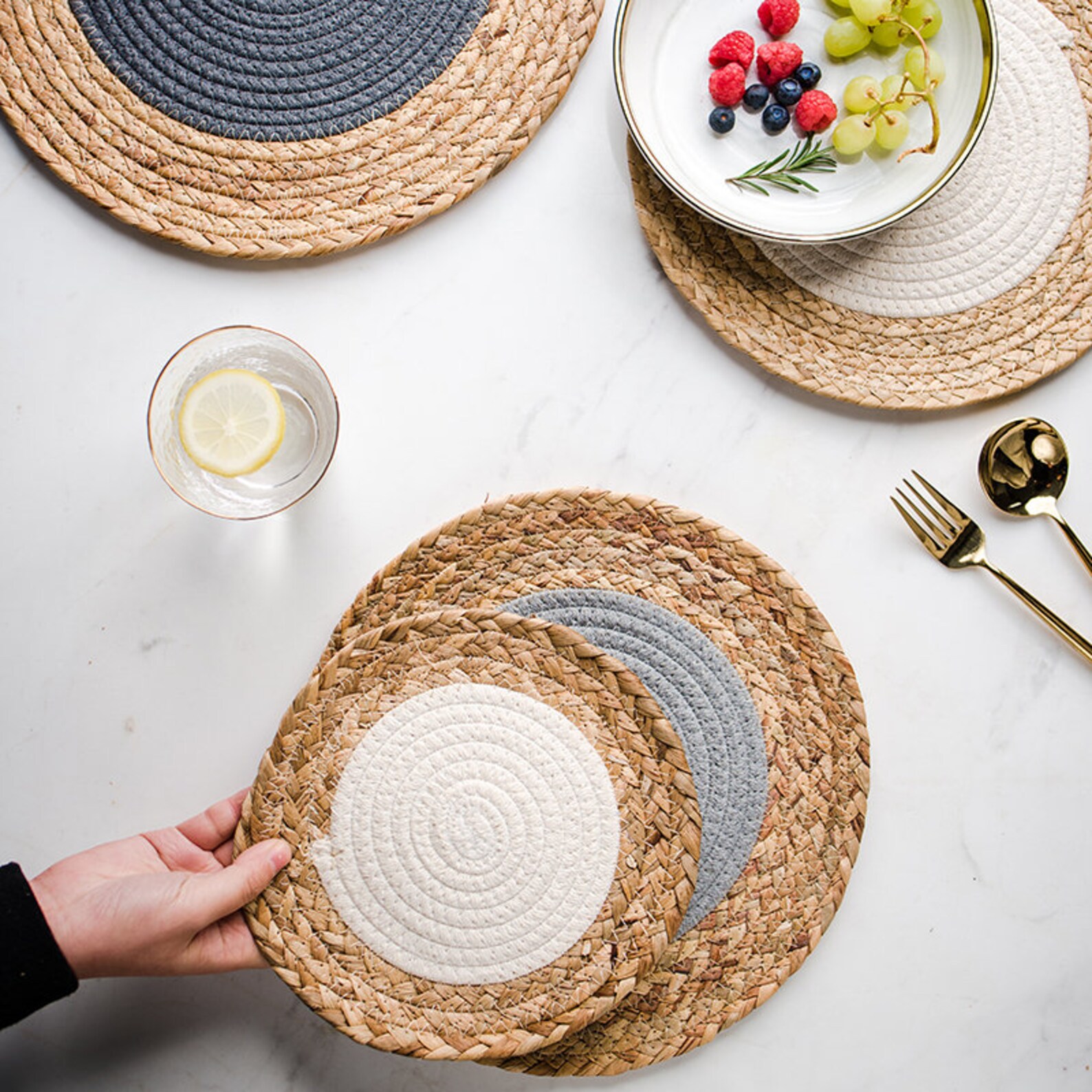 Vintage Round Cotton Rope Table Mat With Straw Edge/wedding Etsy
