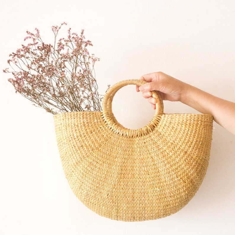GRAS women's Summer half moon straw bag with round ring handle women's beach purse vacation bag wedding gift/s/Christmas giftsChristmas image 6