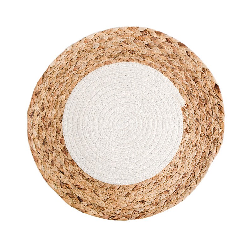 Vintage round cotton rope table mat with straw edge/wedding Etsy