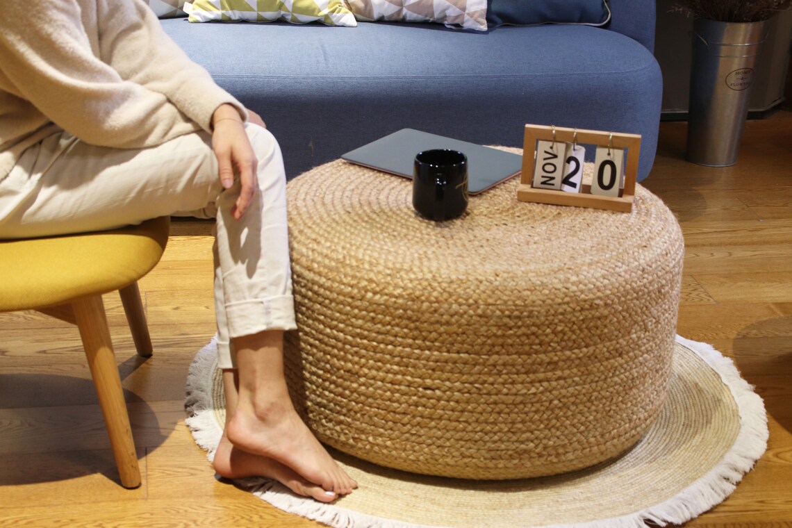 Custom Size Chic Brown Round Jute Coffee Table Jute Side Table Etsy UK