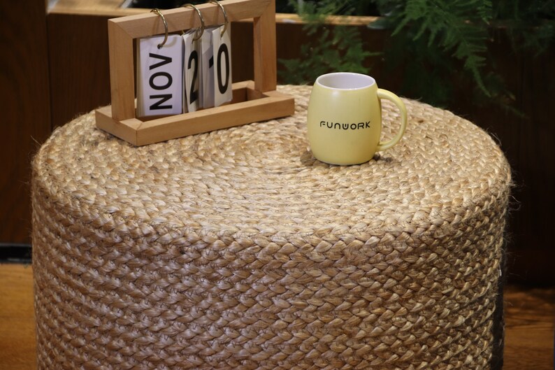 Custom Size Chic Brown Round Jute Floor Cushions Jute Side Etsy