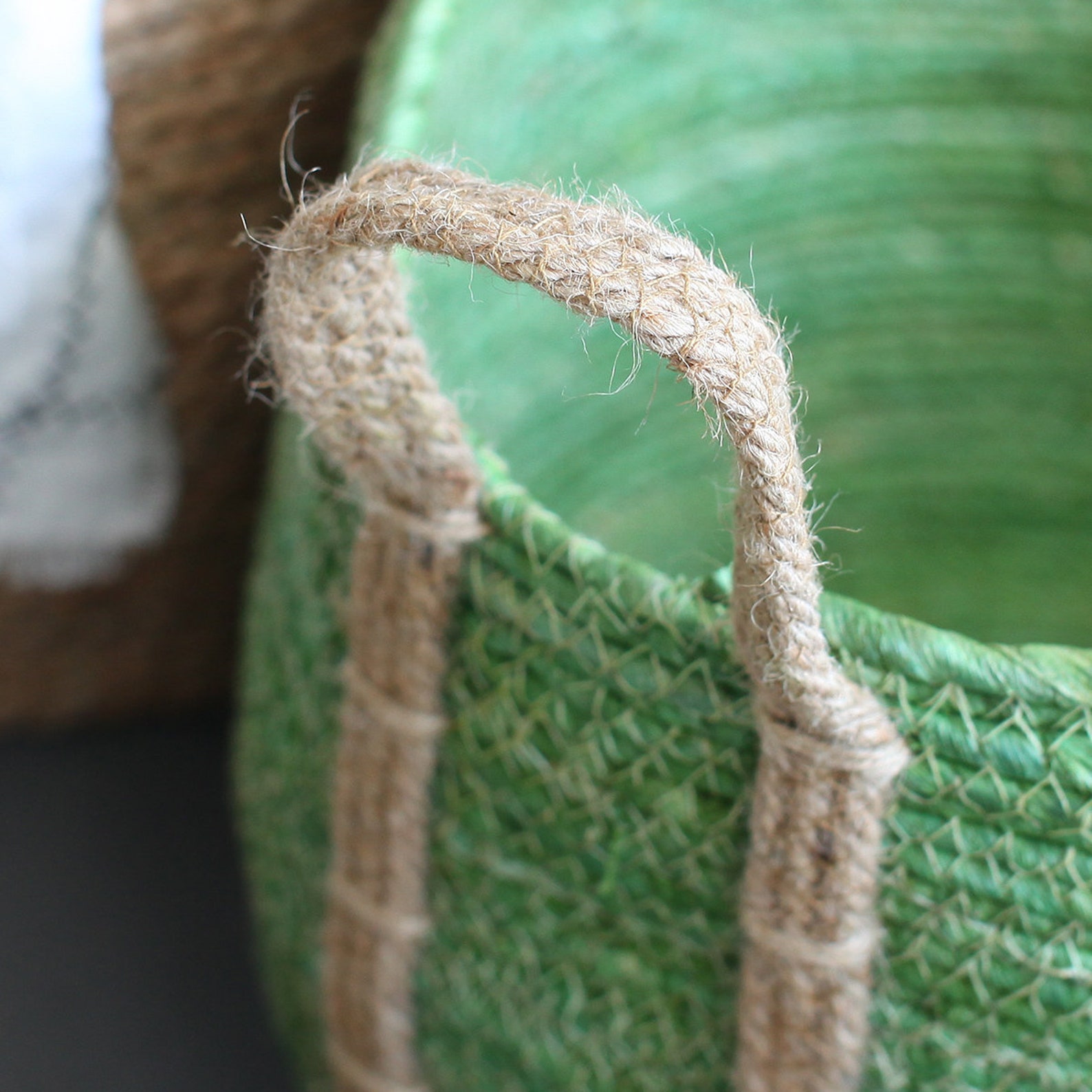 Chic round braided straw rope basket with handles straw plant Etsy