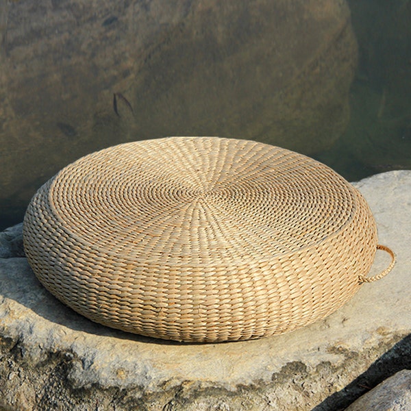 Coussin de sol rond en paille avec poignée Pouf de sol et pouf coussin de méditation Zafu repose-pieds Zabuton/sNoël