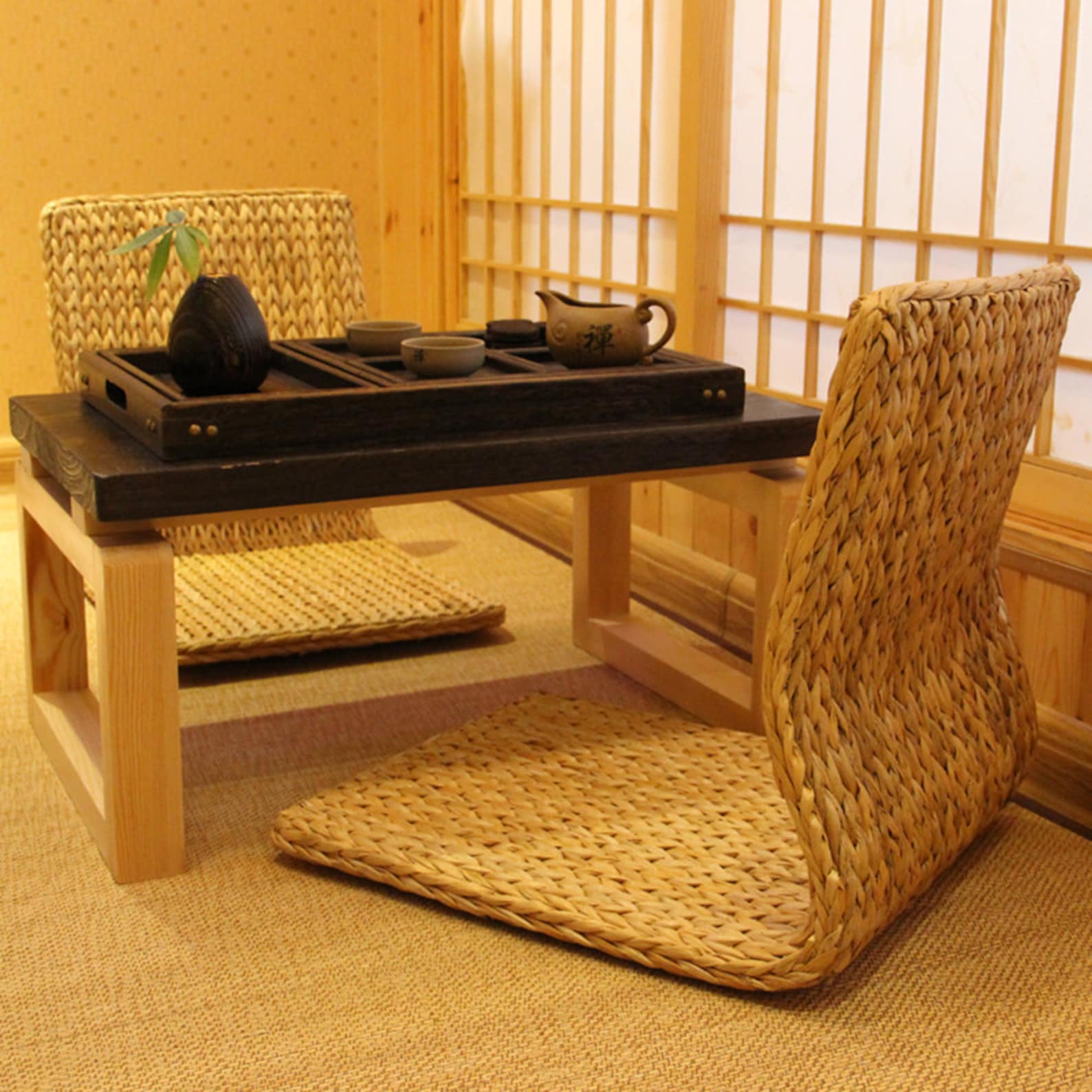 Straw legless tatami chair Japanesestyle bed computer chair Etsy