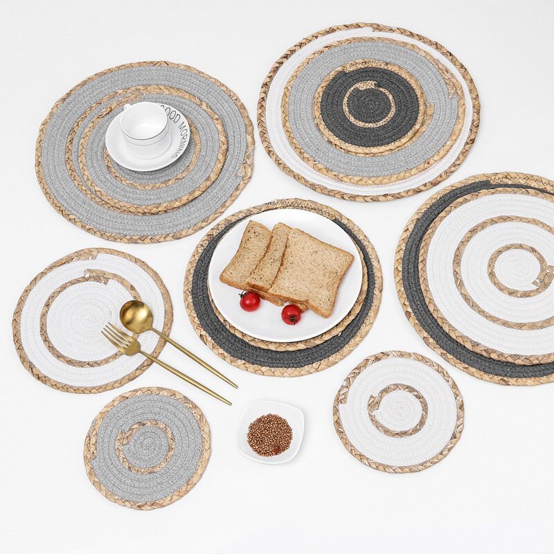 Vintage round cotton rope table mat with straw edge/wedding Etsy
