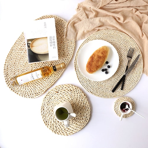 Rustic Round White Straw Table Mat Wedding Gift Tea Set Australia Rustic Round White Straw Table Mat, Round Straw Table Mats