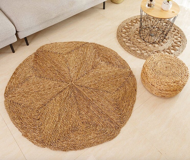 Water Grass Woven Straw Floor Mats Rugs Handmade Round Bedroom Etsy