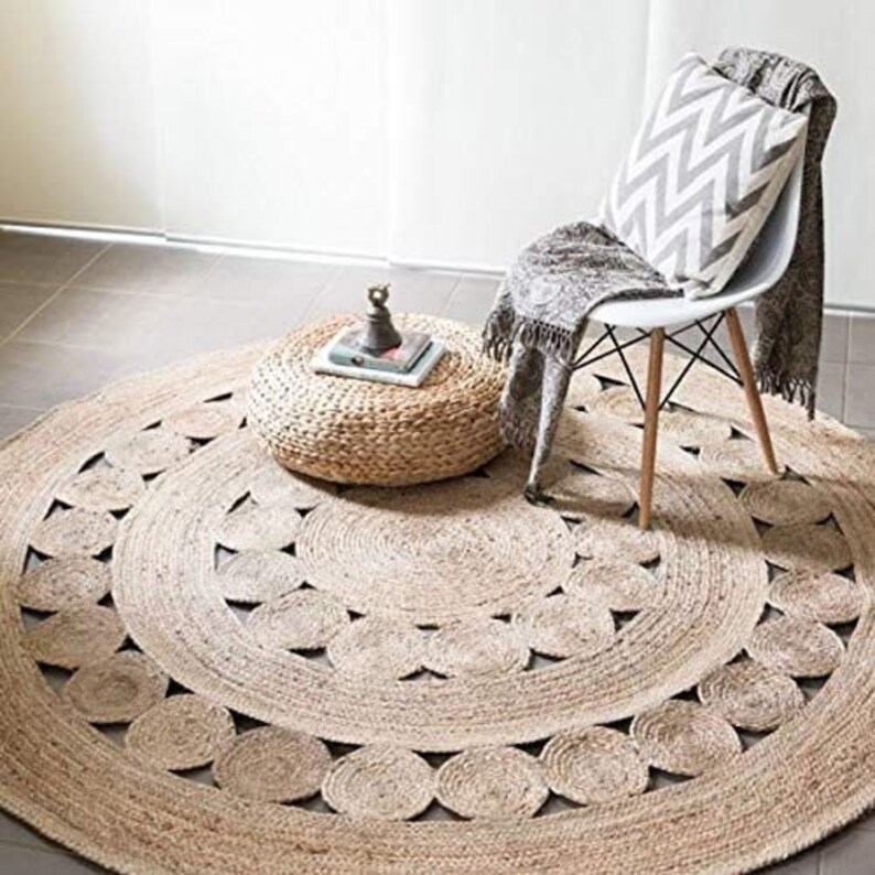 CUSTOM Round Brown Woven Jute Rug Straw Floor Mats Rugs Etsy