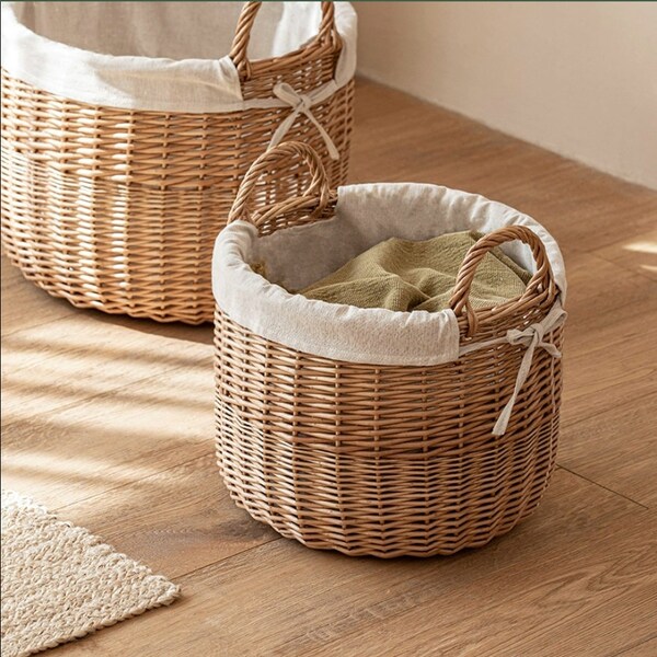 Rustic wicker laundry hamper with handles laundry basket  kitchen storage food storage Christmas gifts