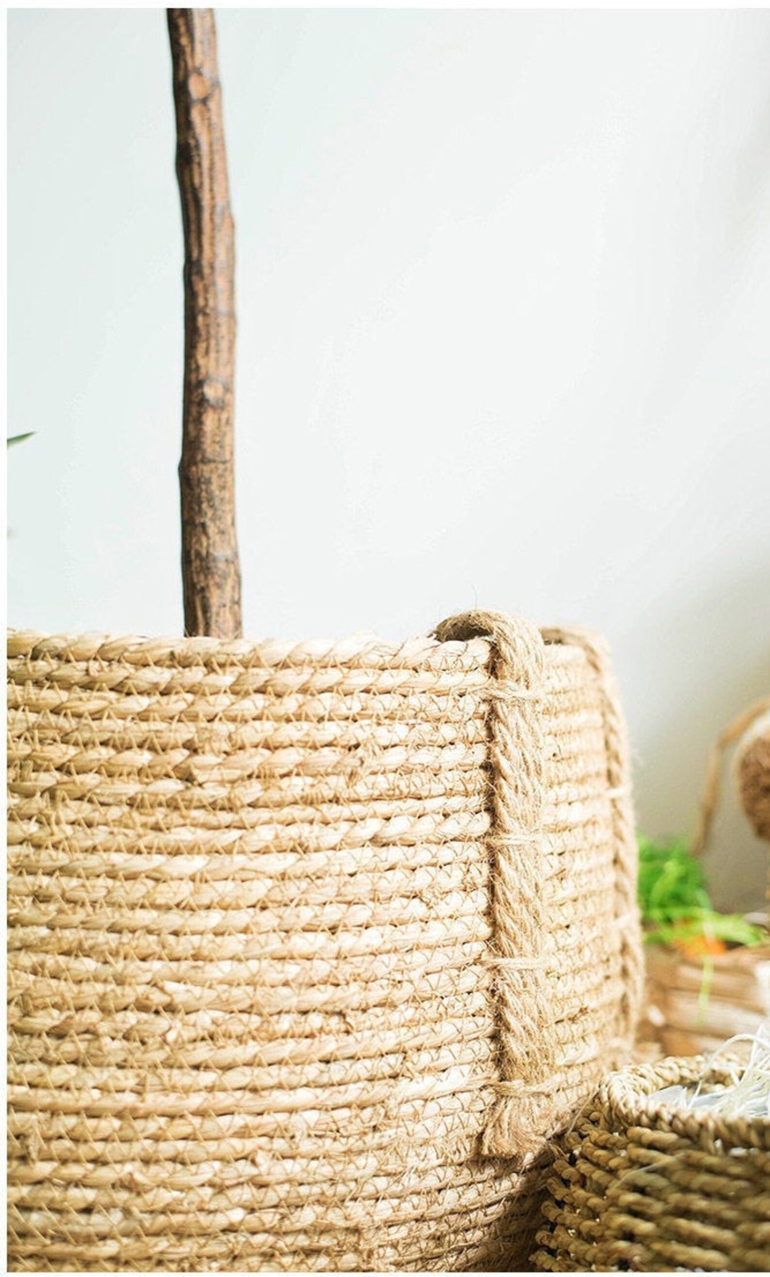 Rustic straw basket with handles laundry basket jute ropes Etsy