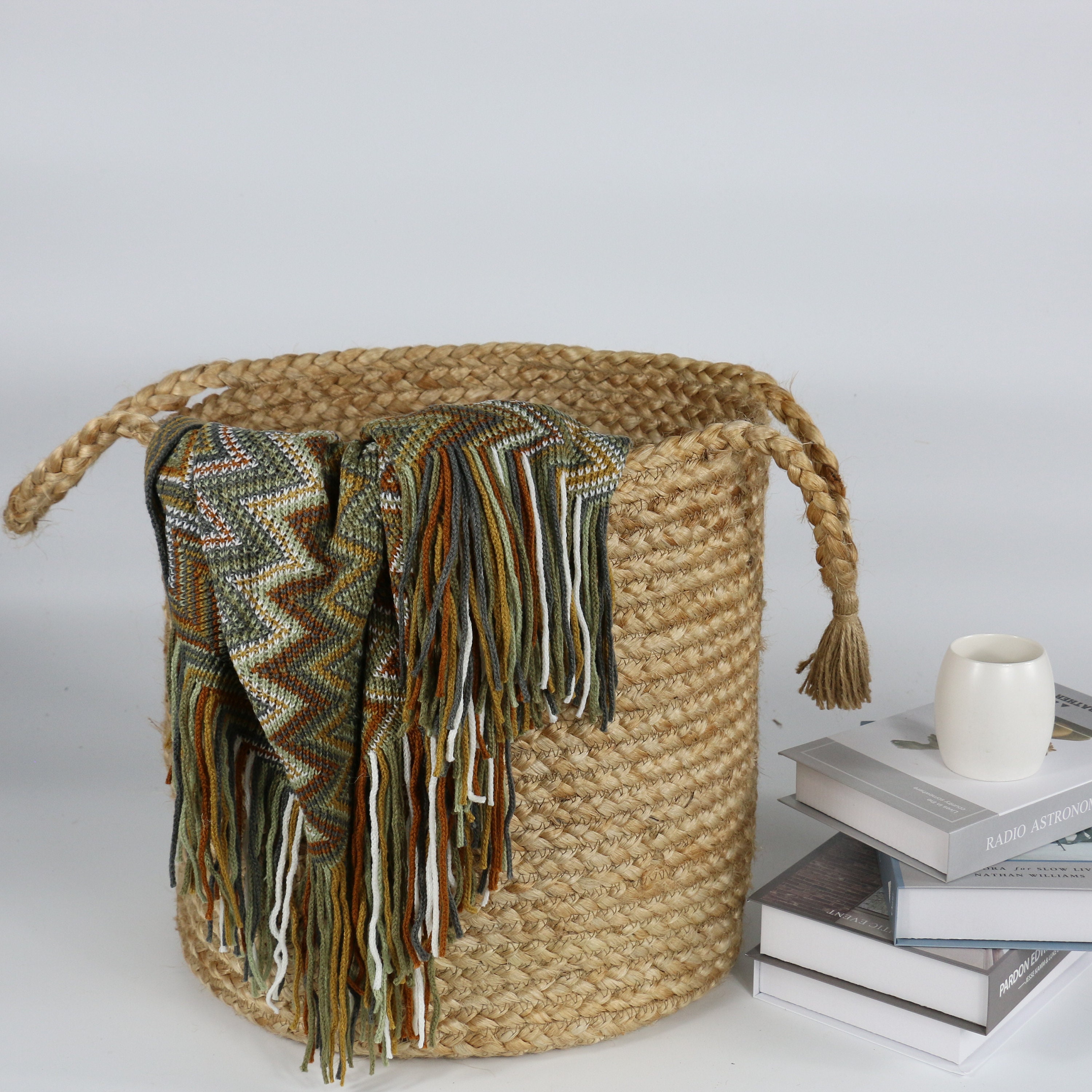Large Strong Jute Baskets With Tassels Round Laundry Baskets Etsy