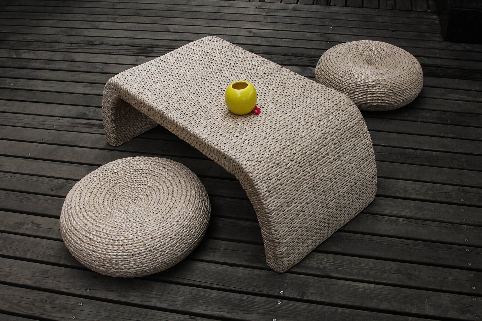 Round Rustic Floor Cushions Zafu Zabuton Floor Pouf Straw Pouf Etsy