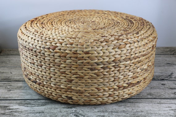 Round rustic floor cushions//floor pouf//Straw pouf//Pouf ottoman//Meditation//Yoga