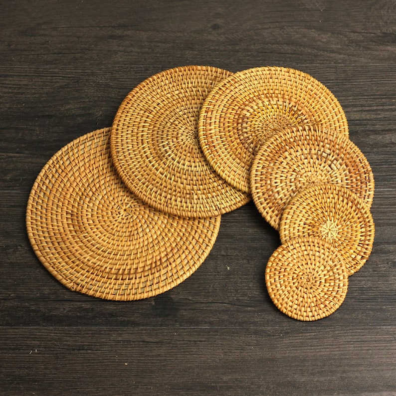 Vintage Handwoven Round Square Brown Rattan Placemats/ Wedding Etsy UK